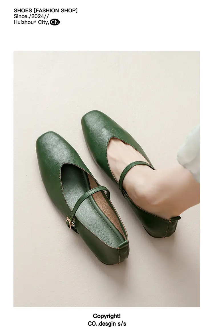 Soft Leather Granny Shoes with Chunky Heels, Mary Jane Style, French Square Toe, Single Strap, Mid-Heel, New Spring and Autumn Versatile Women's Shoes — feature 35