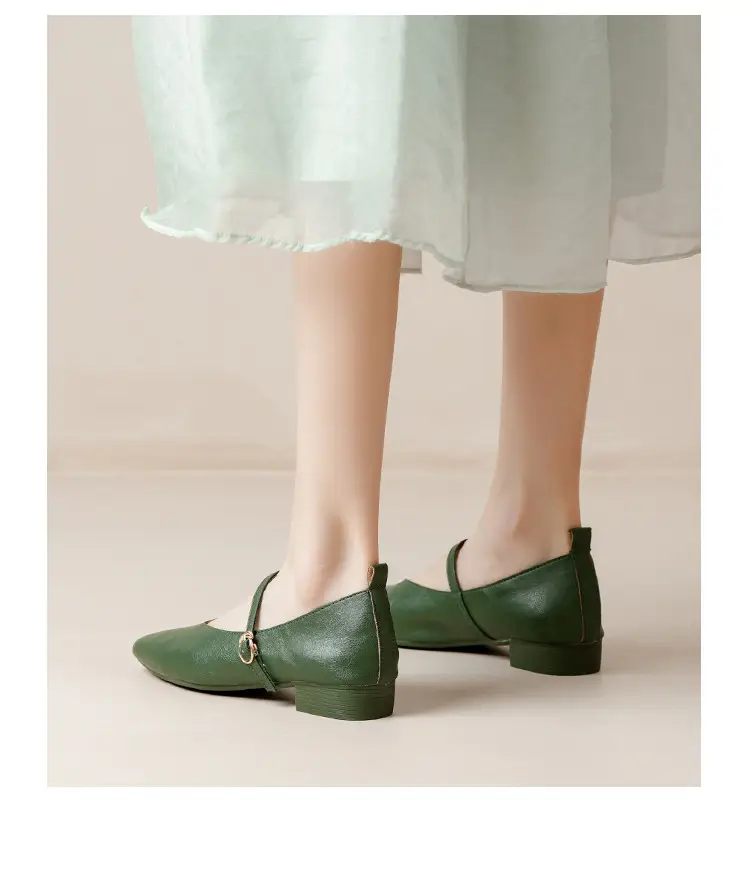 Soft Leather Granny Shoes with Chunky Heels, Mary Jane Style, French Square Toe, Single Strap, Mid-Heel, New Spring and Autumn Versatile Women's Shoes — feature 37