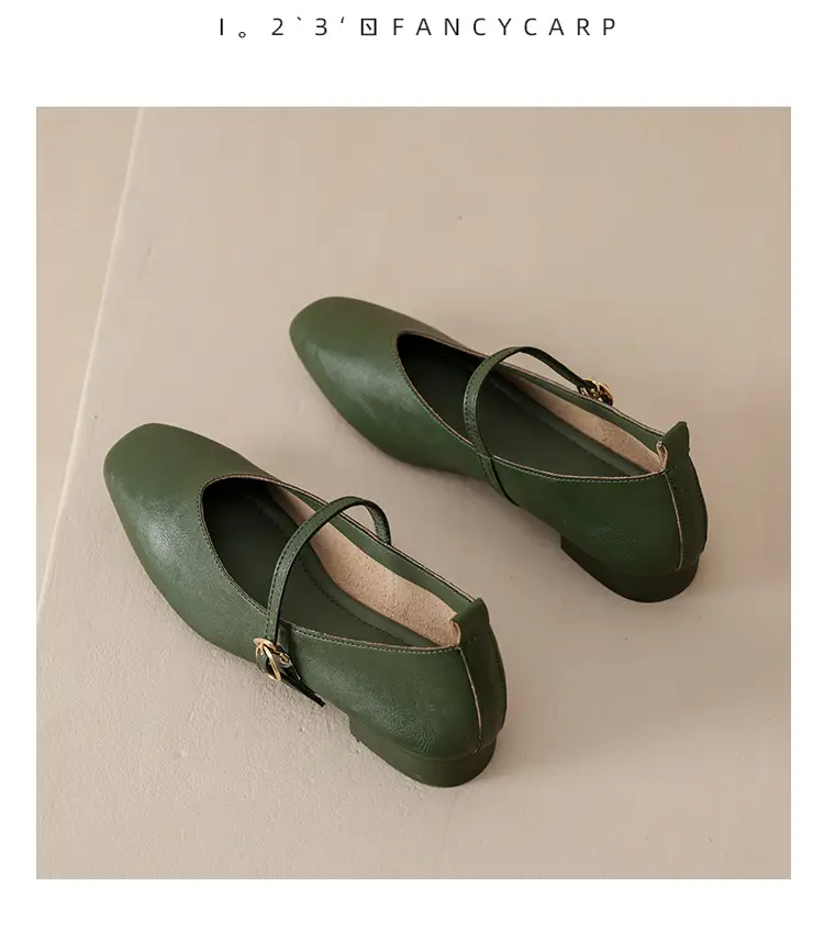 Soft Leather Granny Shoes with Chunky Heels, Mary Jane Style, French Square Toe, Single Strap, Mid-Heel, New Spring and Autumn Versatile Women's Shoes — feature 40