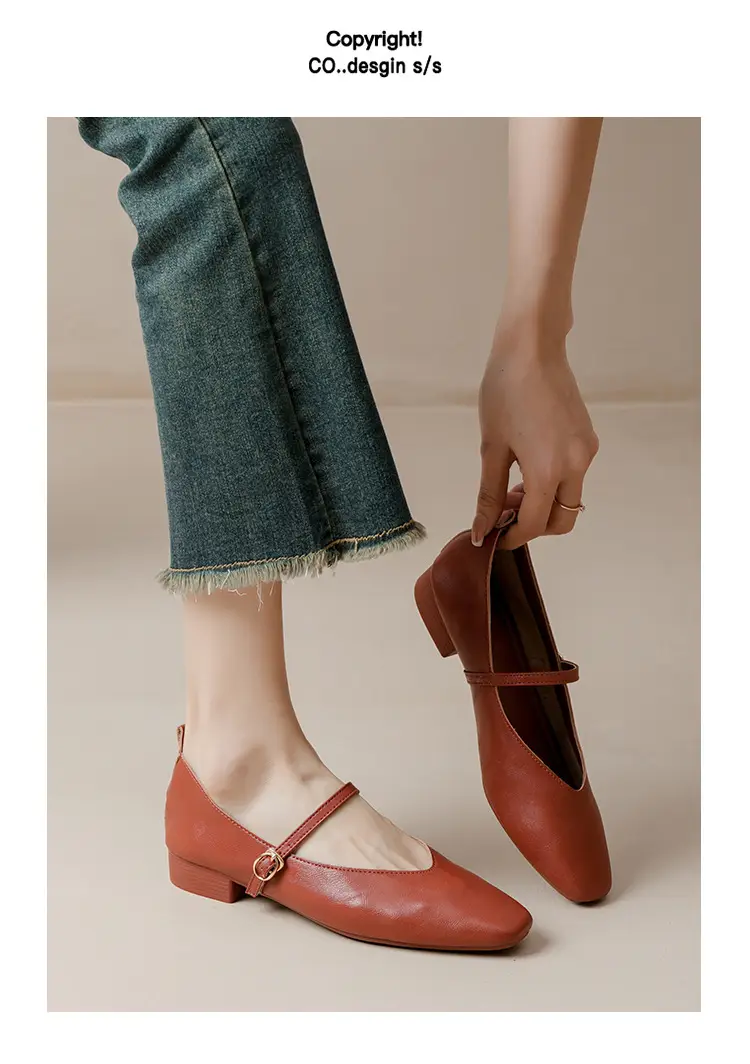 Soft Leather Granny Shoes with Chunky Heels, Mary Jane Style, French Square Toe, Single Strap, Mid-Heel, New Spring and Autumn Versatile Women's Shoes — feature 42