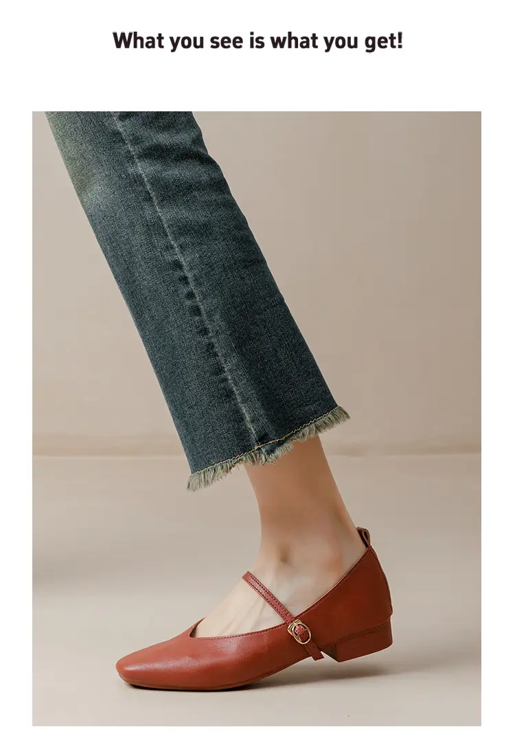 Soft Leather Granny Shoes with Chunky Heels, Mary Jane Style, French Square Toe, Single Strap, Mid-Heel, New Spring and Autumn Versatile Women's Shoes — feature 43