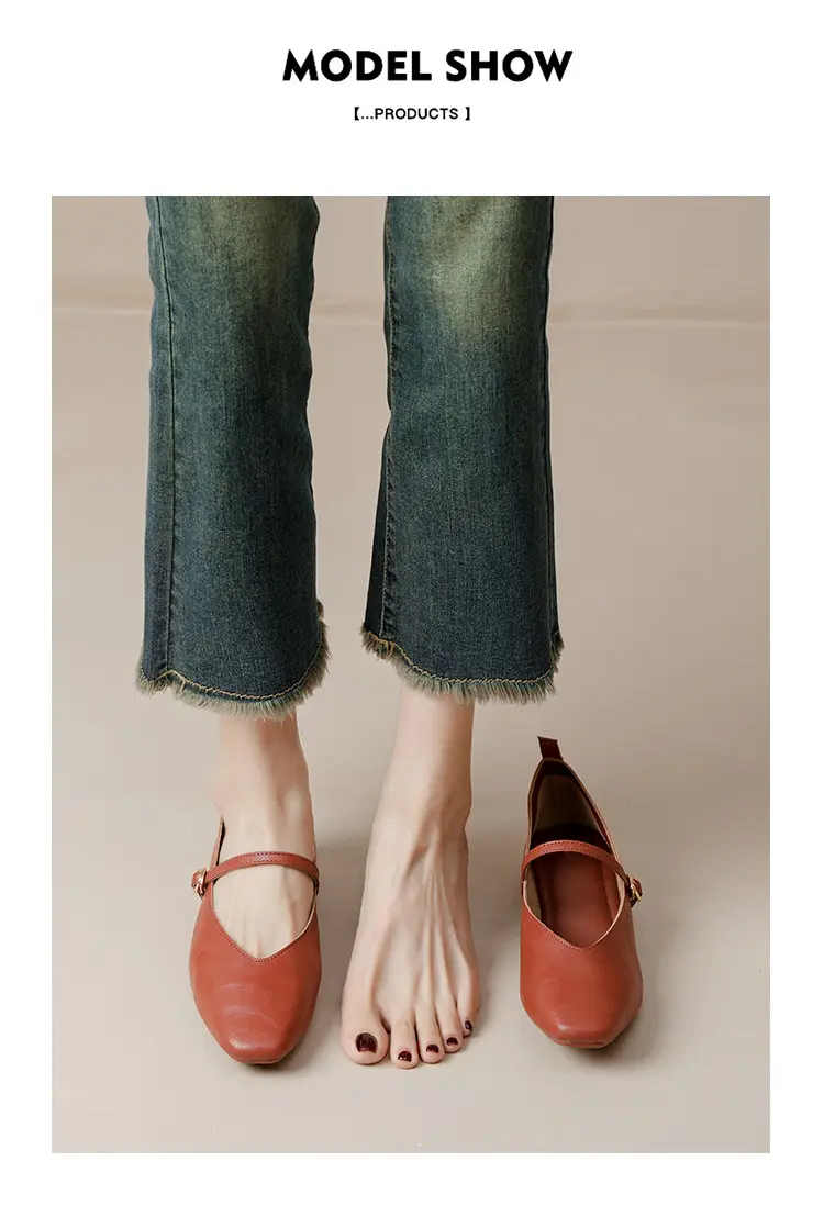 Soft Leather Granny Shoes with Chunky Heels, Mary Jane Style, French Square Toe, Single Strap, Mid-Heel, New Spring and Autumn Versatile Women's Shoes — feature 44