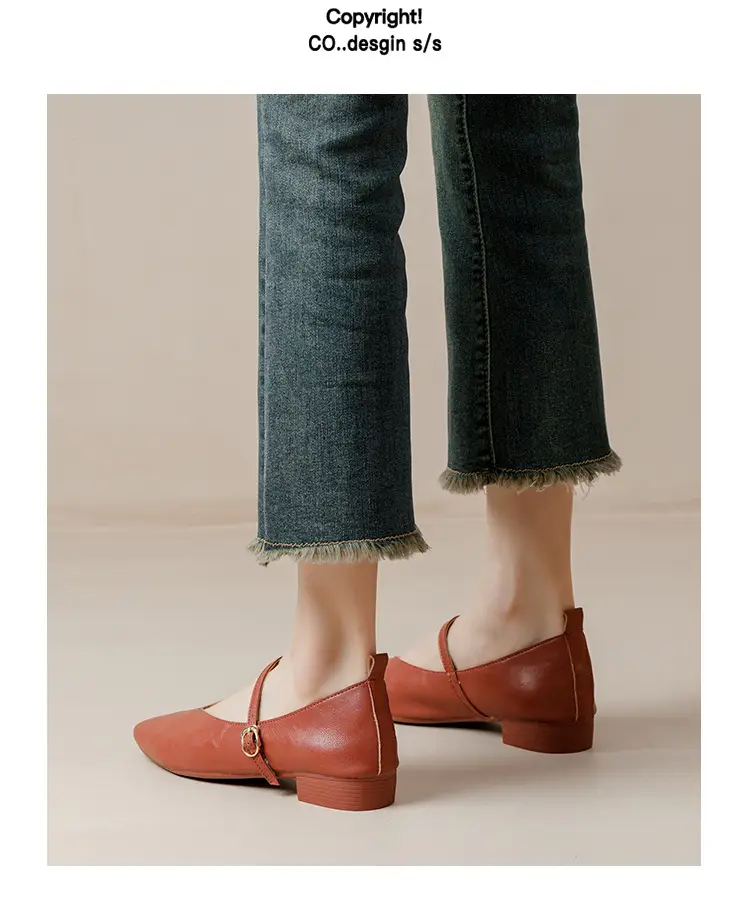 Soft Leather Granny Shoes with Chunky Heels, Mary Jane Style, French Square Toe, Single Strap, Mid-Heel, New Spring and Autumn Versatile Women's Shoes — feature 46