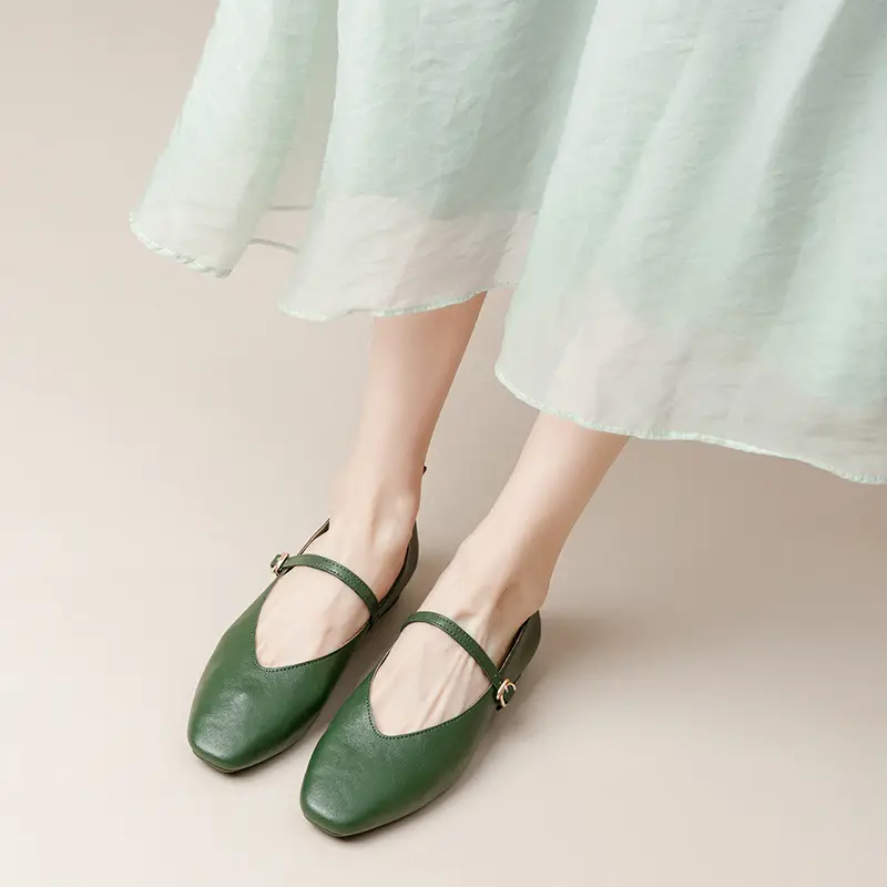 Soft Leather Granny Shoes with Chunky Heels, Mary Jane Style, French Square Toe, Single Strap, Mid-Heel, New Spring and Autumn Versatile Women's Shoes