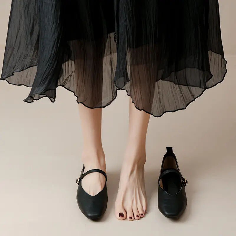 Soft Leather Granny Shoes with Chunky Heels, Mary Jane Style, French Square Toe, Single Strap, Mid-Heel, New Spring and Autumn Versatile Women's Shoes