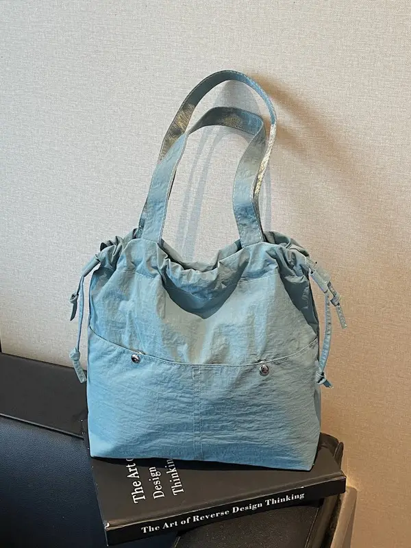 Light Blue Drawstring Shoulder Bag for Women - Image 7