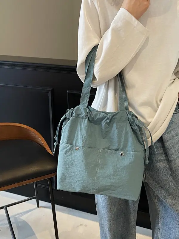 Light Blue Drawstring Shoulder Bag for Women - Image 8