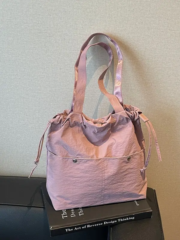 Light Blue Drawstring Shoulder Bag for Women - Image 9