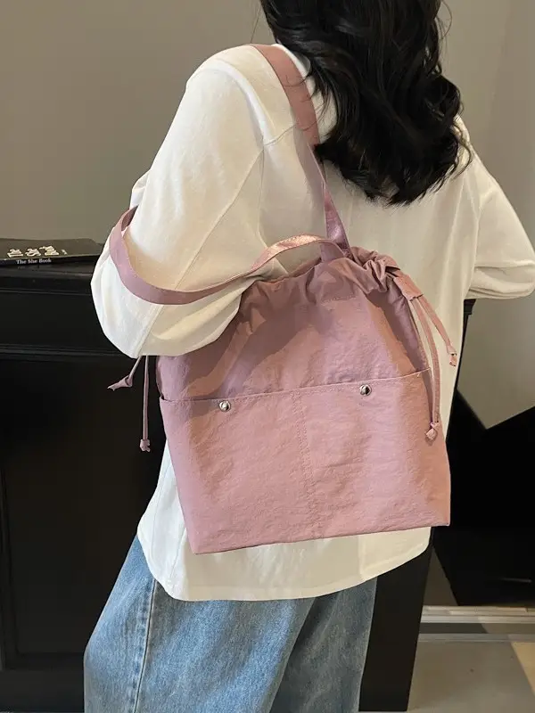 Light Blue Drawstring Shoulder Bag for Women - Image 10