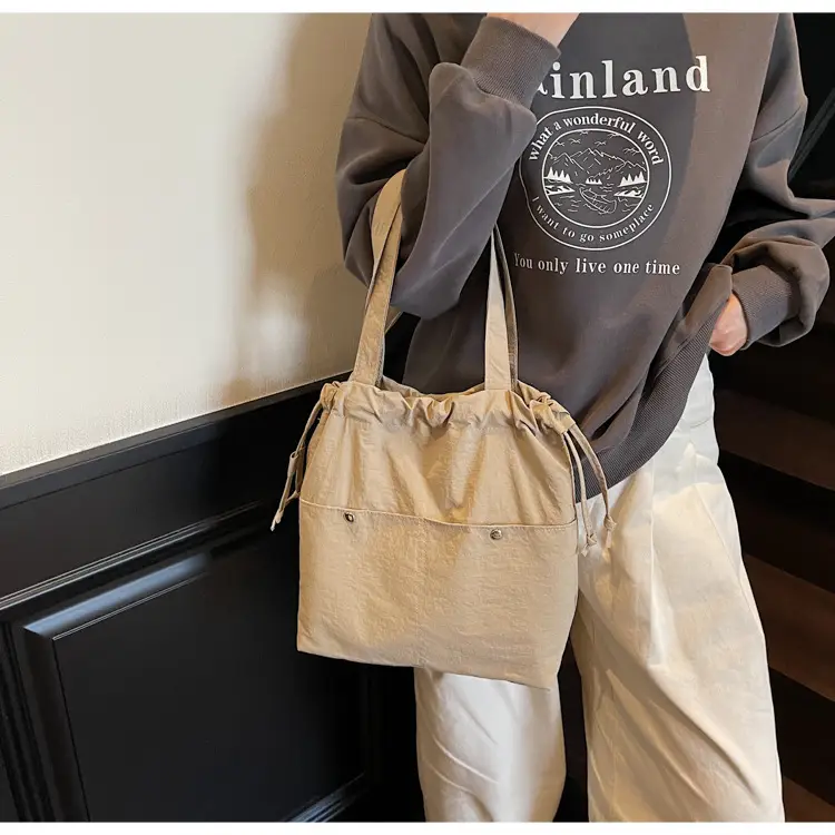 Light Blue Drawstring Shoulder Bag for Women — feature 8