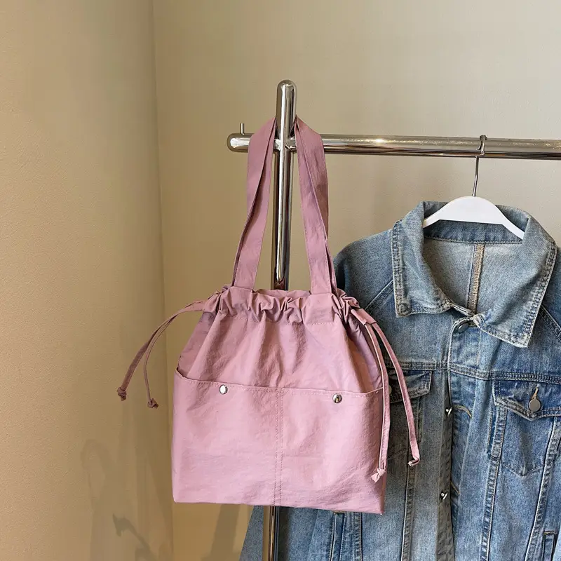 Light Blue Drawstring Shoulder Bag for Women - Image 3
