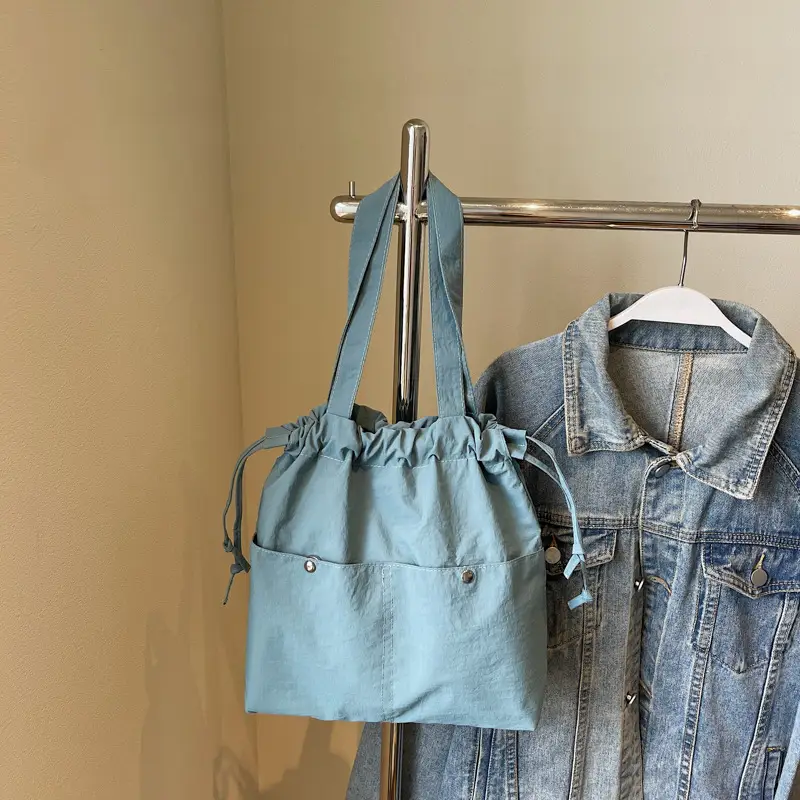 Light Blue Drawstring Shoulder Bag for Women - Image 4