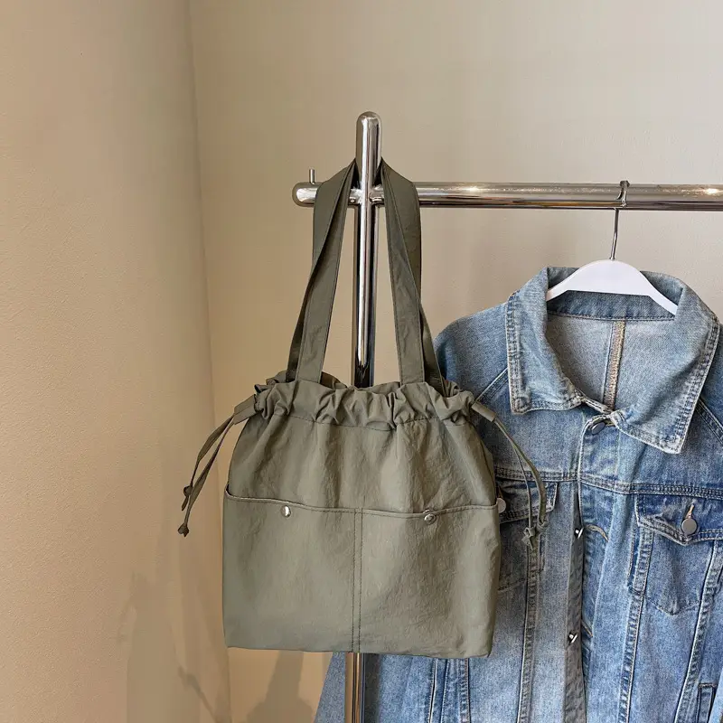 Light Blue Drawstring Shoulder Bag for Women - Image 5