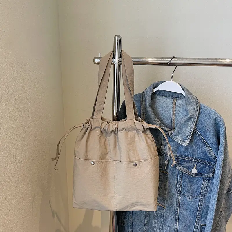 Light Blue Drawstring Shoulder Bag for Women - Image 6
