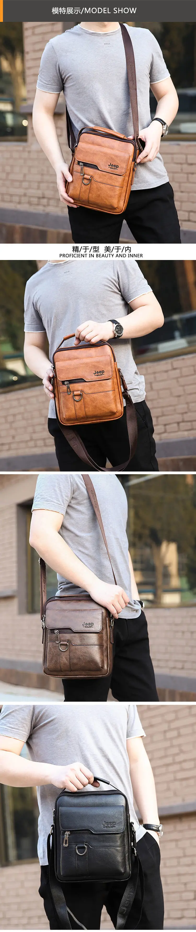 Men's Leather Business Crossbody Bag Brown — feature 3