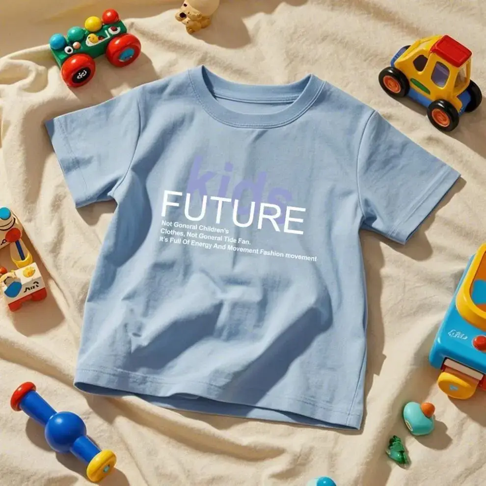 Blue Kids T-Shirt "FUTURE" Print Pure Cotton — feature 4