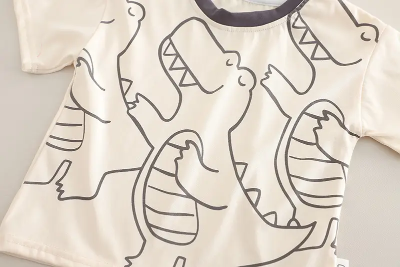Kids Dinosaur Print Shorts Set Brown Tan Kids — feature 8