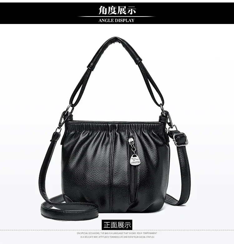 Women's Brown Leather Bucket Bag with Logo Print — feature 16