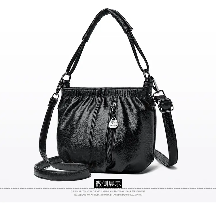 Women's Brown Leather Bucket Bag with Logo Print — feature 17