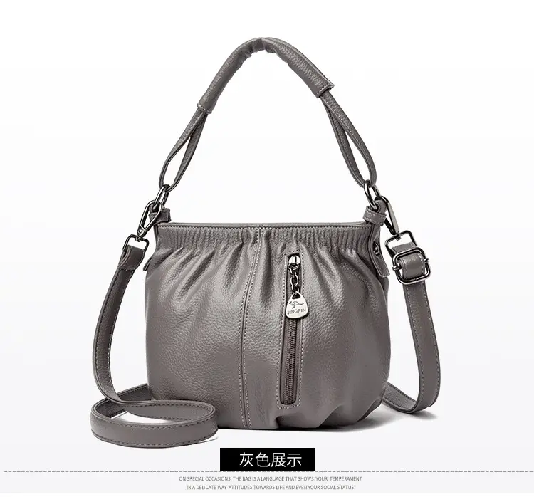 Women's Brown Leather Bucket Bag with Logo Print — feature 23