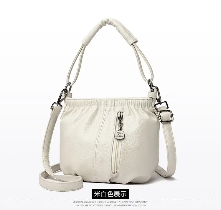 Women's Brown Leather Bucket Bag with Logo Print — feature 24