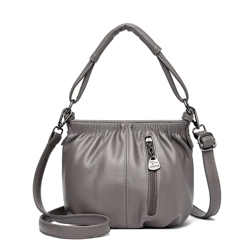 Women's Brown Leather Bucket Bag with Logo Print - Image 2