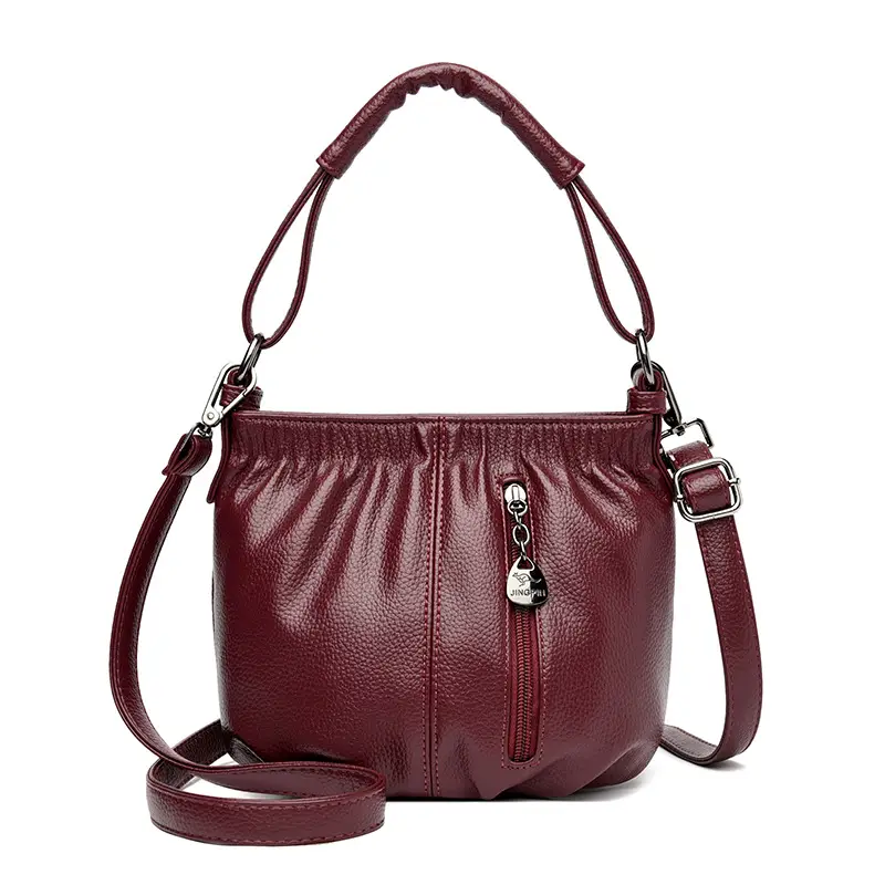 Women's Brown Leather Bucket Bag with Logo Print - Image 4