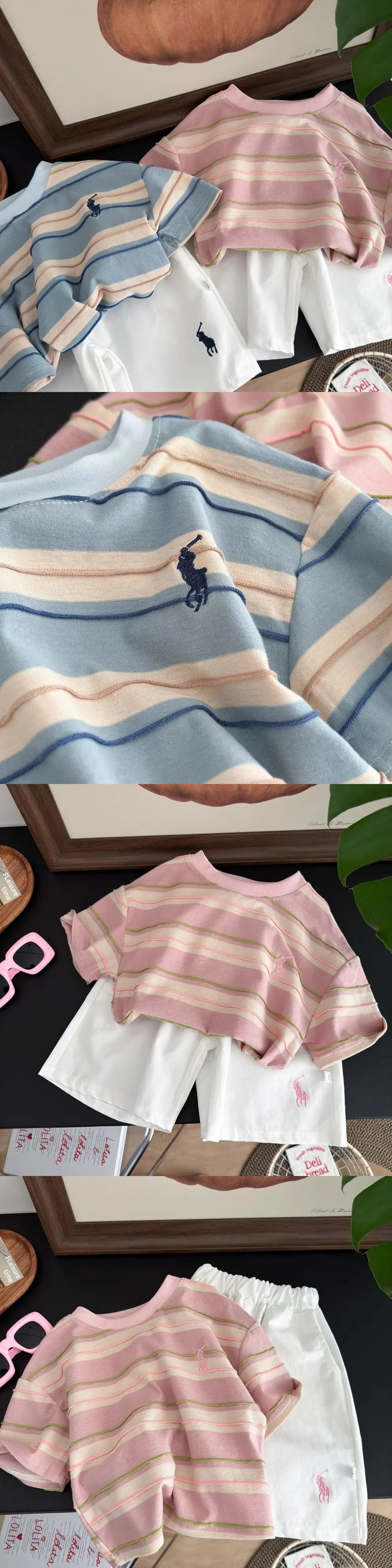 Children Striped T-Shirt Pink White 2025 Summer — feature 1