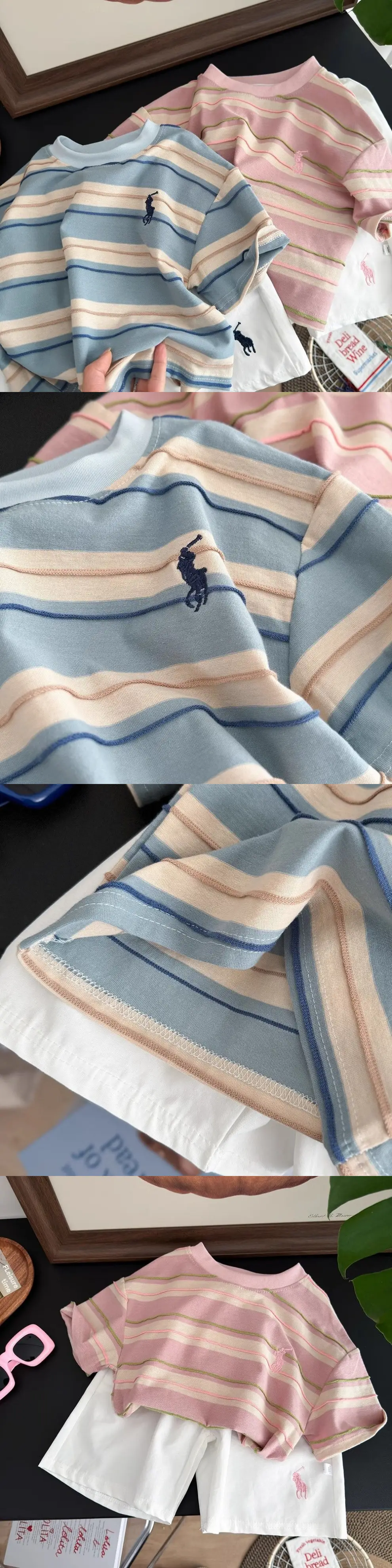 Children Striped T-Shirt Pink White 2025 Summer — feature 2