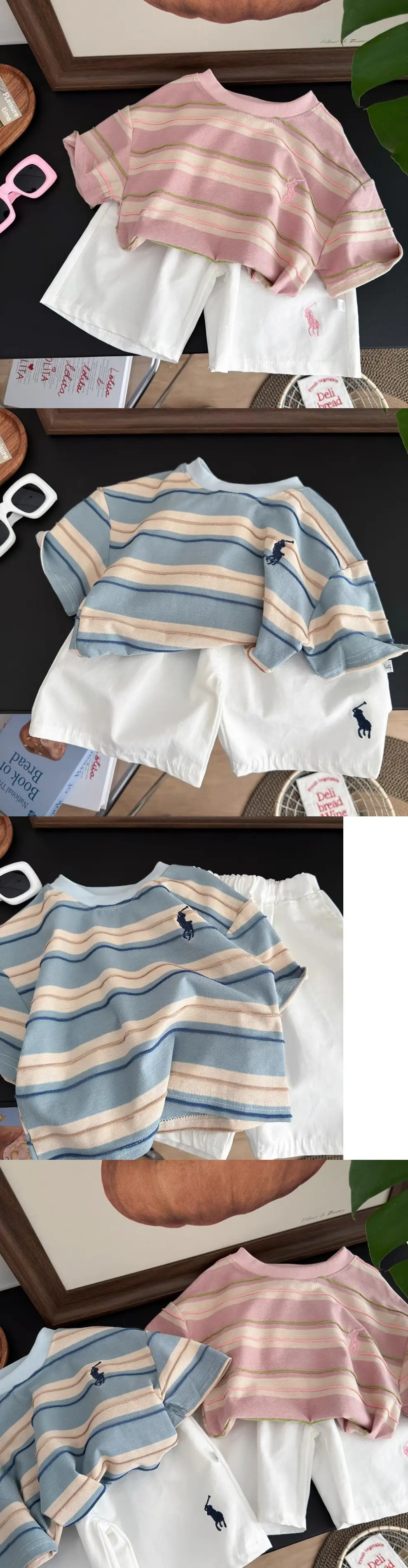 Children Striped T-Shirt Pink White 2025 Summer — feature 3