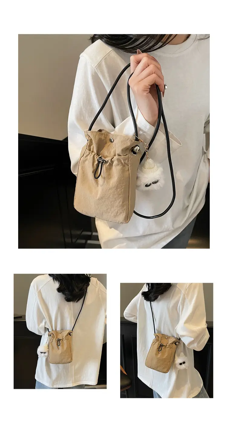 Lightweight Women's Drawstring Bag with Pom Pom Charm — feature 11