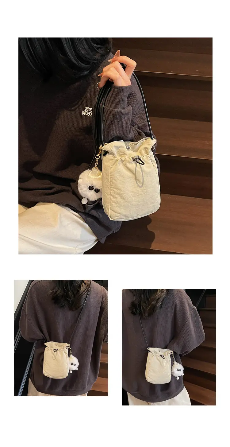 Lightweight Women's Drawstring Bag with Pom Pom Charm — feature 13