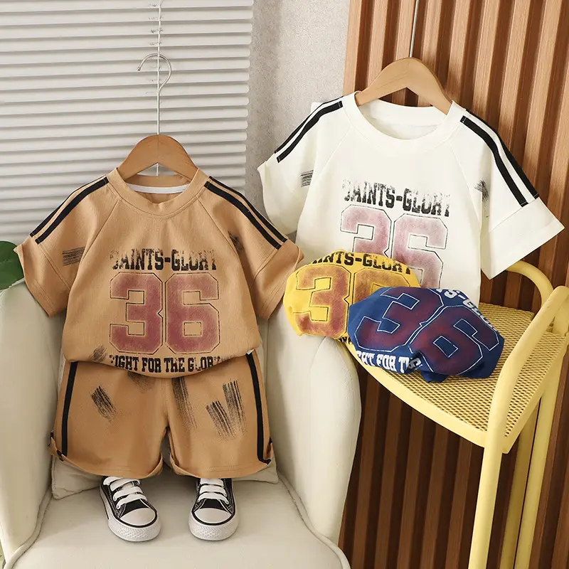 Kids Summer T-Shirt Set Cream 36 Graphic Pants - Image 5