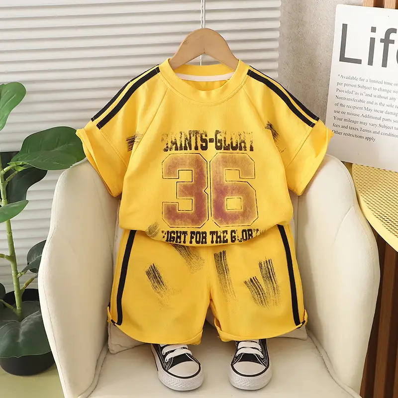 Kids Summer T-Shirt Set Cream 36 Graphic Pants - Image 2