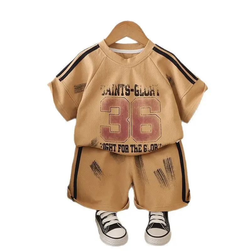 Kids Summer T-Shirt Set Cream 36 Graphic Pants - Image 6