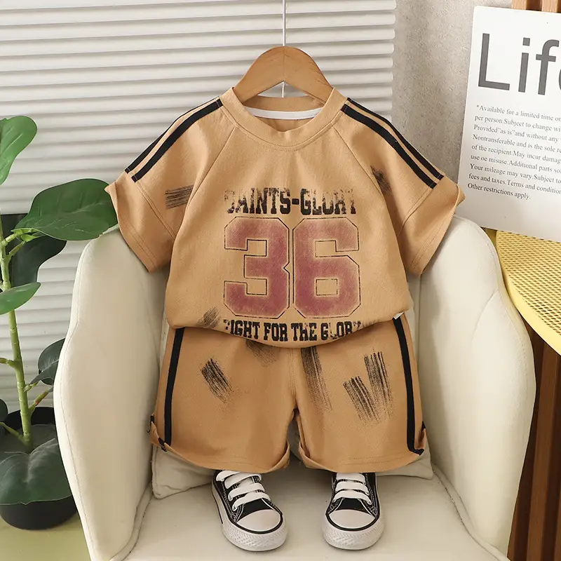 Kids Summer T-Shirt Set Cream 36 Graphic Pants - Image 4