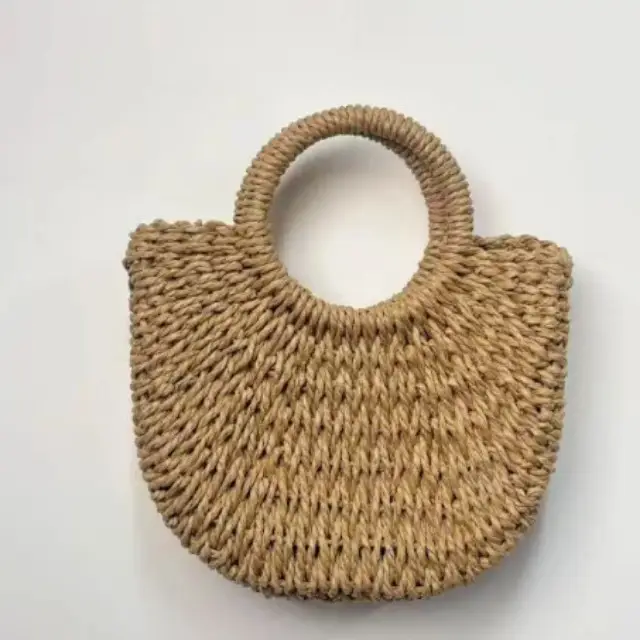 Women's Straw Woven Shoulder Bag Round Bracelet Craft - Image 2