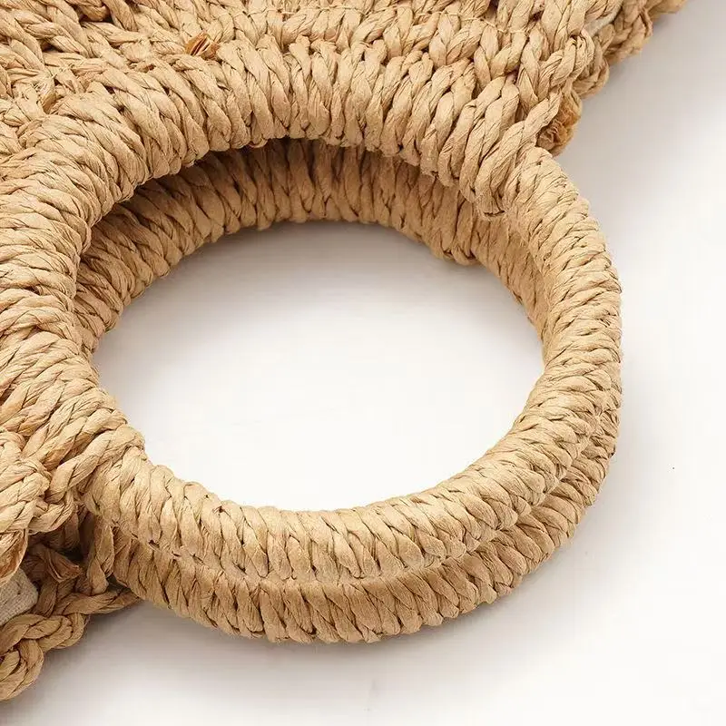 Women's Straw Woven Shoulder Bag Round Bracelet Craft - Image 3