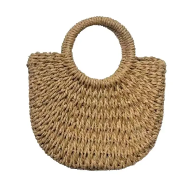 Women's Straw Woven Shoulder Bag Round Bracelet Craft - Image 5