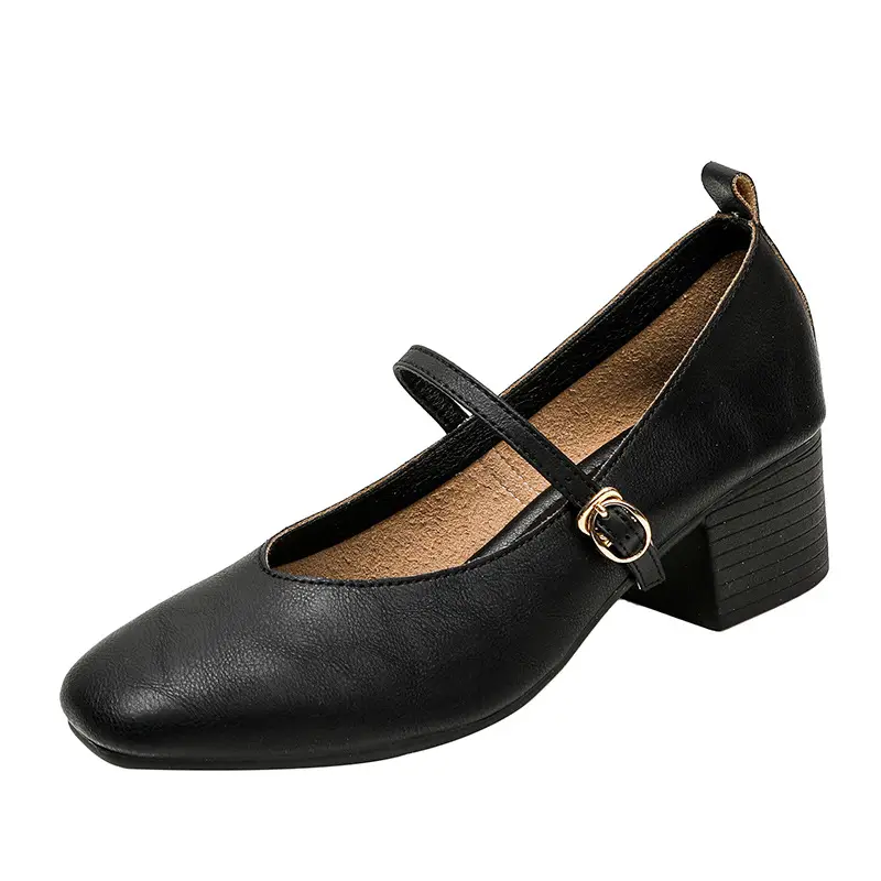 French-Style Buckle Strap Chunky Heel Mary Jane Shoes for Women, New Soft Leather Comfortable Flat Soft-Soled Shallow High-Heeled Shoes - Image 19