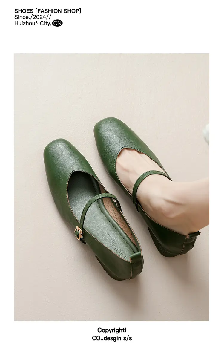French-Style Buckle Strap Chunky Heel Mary Jane Shoes for Women, New Soft Leather Comfortable Flat Soft-Soled Shallow High-Heeled Shoes — feature 13