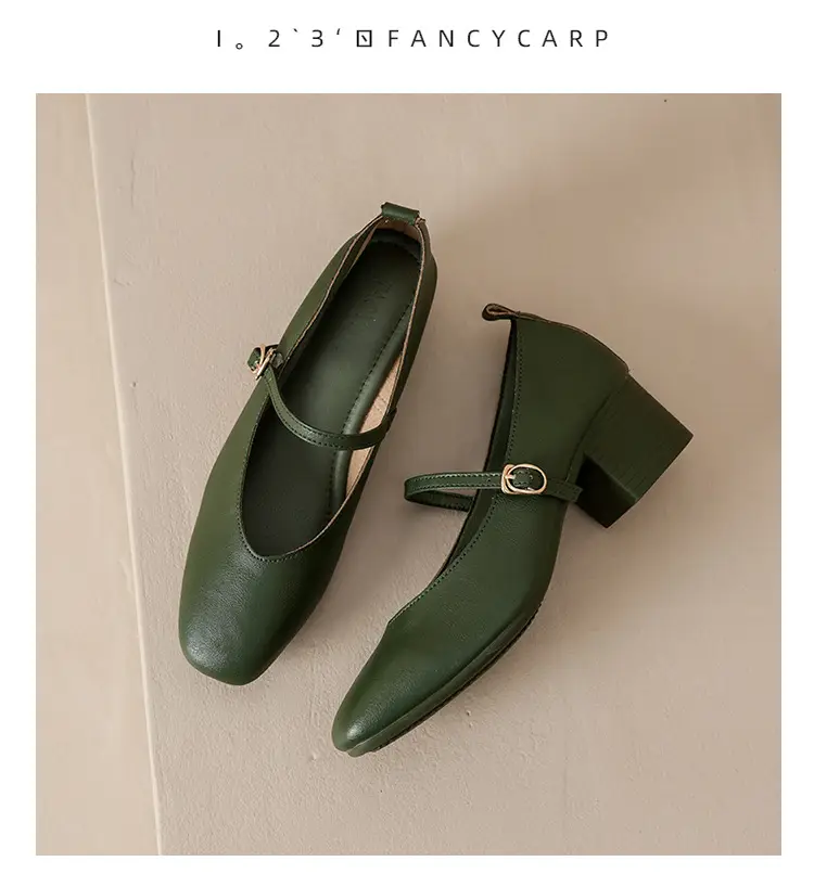 French-Style Buckle Strap Chunky Heel Mary Jane Shoes for Women, New Soft Leather Comfortable Flat Soft-Soled Shallow High-Heeled Shoes — feature 16