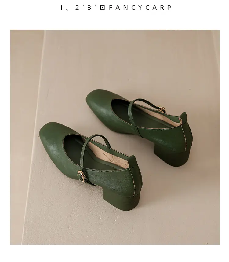 French-Style Buckle Strap Chunky Heel Mary Jane Shoes for Women, New Soft Leather Comfortable Flat Soft-Soled Shallow High-Heeled Shoes — feature 17