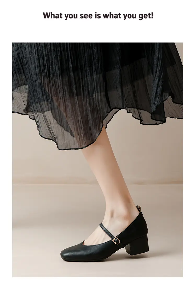French-Style Buckle Strap Chunky Heel Mary Jane Shoes for Women, New Soft Leather Comfortable Flat Soft-Soled Shallow High-Heeled Shoes — feature 20