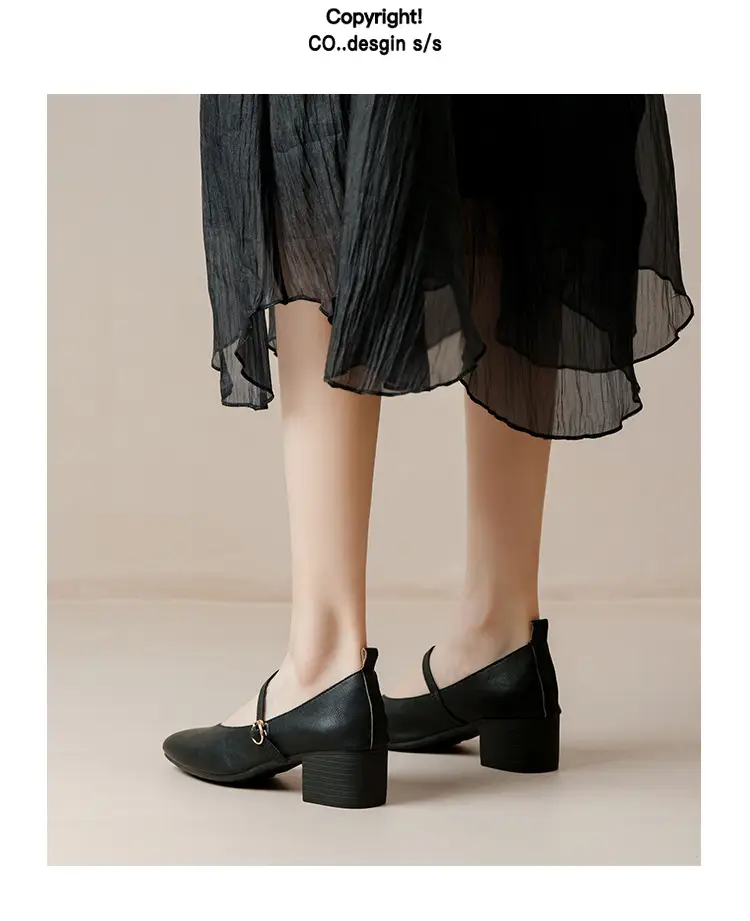 French-Style Buckle Strap Chunky Heel Mary Jane Shoes for Women, New Soft Leather Comfortable Flat Soft-Soled Shallow High-Heeled Shoes — feature 22