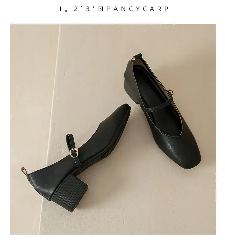 French-Style Buckle Strap Chunky Heel Mary Jane Shoes for Women, New Soft Leather Comfortable Flat Soft-Soled Shallow High-Heeled Shoes — feature 24
