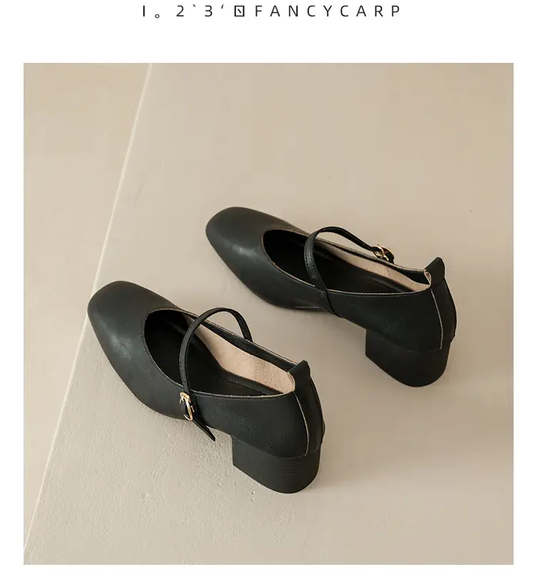 French-Style Buckle Strap Chunky Heel Mary Jane Shoes for Women, New Soft Leather Comfortable Flat Soft-Soled Shallow High-Heeled Shoes — feature 26