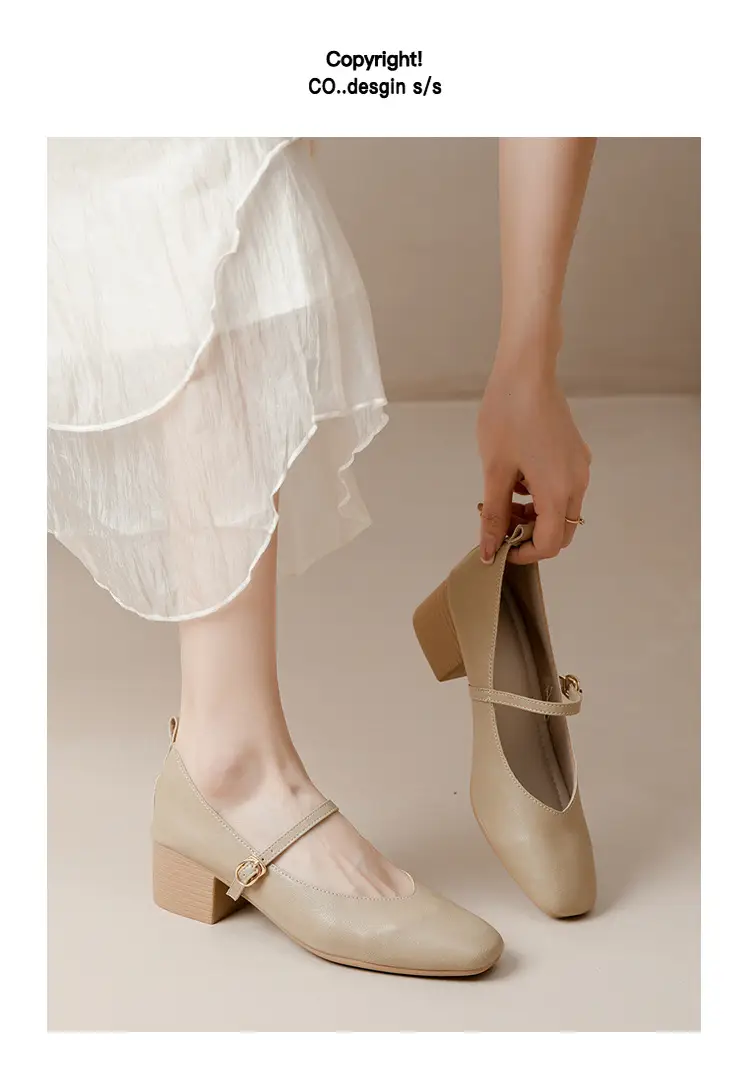 French-Style Buckle Strap Chunky Heel Mary Jane Shoes for Women, New Soft Leather Comfortable Flat Soft-Soled Shallow High-Heeled Shoes — feature 28