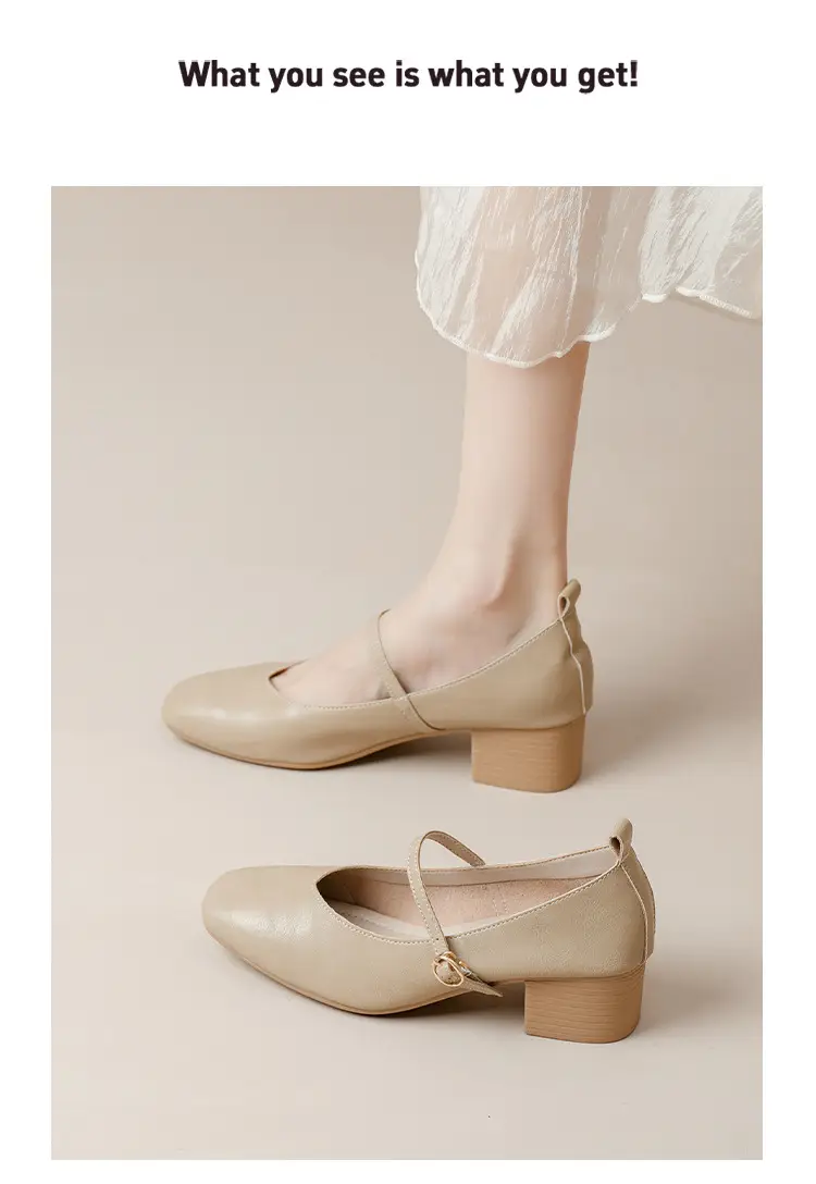 French-Style Buckle Strap Chunky Heel Mary Jane Shoes for Women, New Soft Leather Comfortable Flat Soft-Soled Shallow High-Heeled Shoes — feature 29