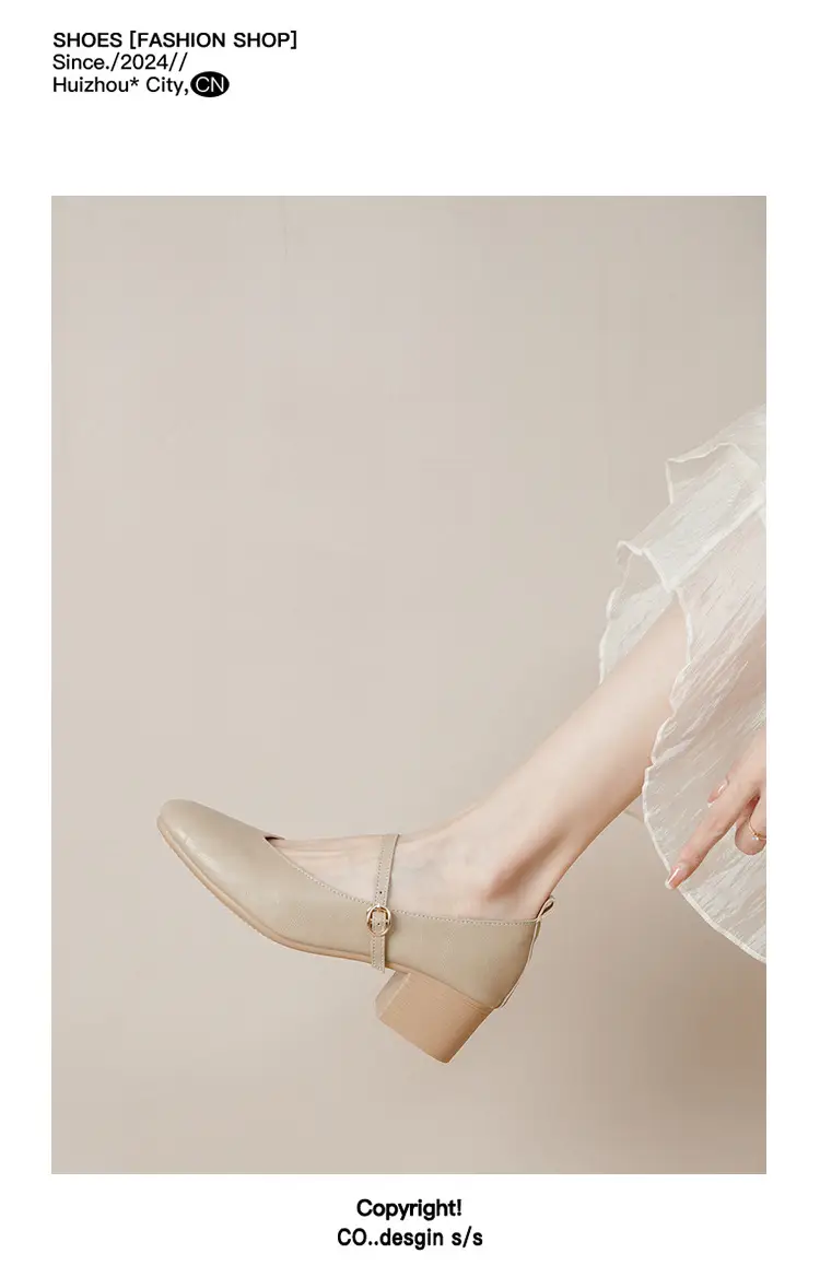 French-Style Buckle Strap Chunky Heel Mary Jane Shoes for Women, New Soft Leather Comfortable Flat Soft-Soled Shallow High-Heeled Shoes — feature 30